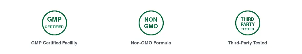 Manufacturing and testing quality badges shown on the official product page